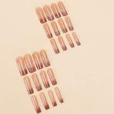 VIBEFICANT GLAZE Ombre Brown French Tip Embossed  Long Square Press on Nails